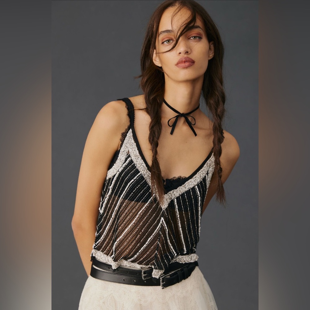 Anthropologie Embellished Stripe Cami black stripe xs/s